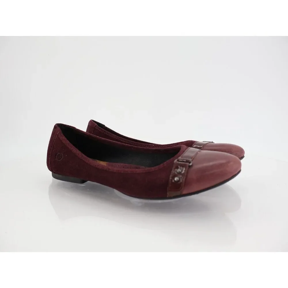 Born Women's Masia Ballet Flat Size 7 Red Burgundy Leather Cap Toe Slip On